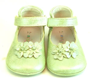 DE OSU -Spain -Baby Girls Green Pearl Leather Dress Crib Shoes -European -Sz 0-3 - Picture 1 of 5