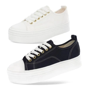 EPDavin Damen Freizeit Niedlich Canvas Keilabsatz Schuhe Schnürung Plateau Turnschuhe - Bild 1 von 16