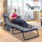 Folding Sleeping Cot 4- Reclining Position Camping Cot Patio Lounge Chair W/Mat