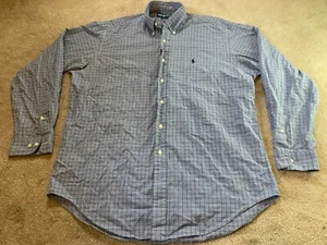 Ralph Lauren Yarmouth Mens Size 16 34-35 Button Up Shirt Blue Plaid Long Sleeve - Picture 1 of 11