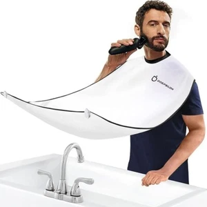 Beard Bib Apron, Beard Hair Catcher for Shaving and Trimming, Non-Stick-White - Picture 1 of 6