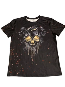 3D Digital Skull Polyester/Spandex T Shirt Mens Large Horror Black - Picture 1 of 6