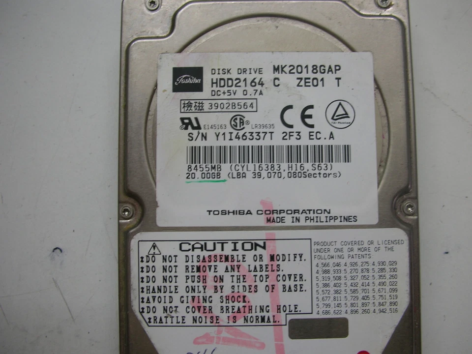 Toshiba 20GB MK2018GAP FKN4RA B36022021 2.5" IDE - Image 1 of 1
