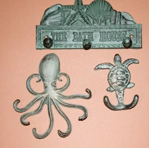 Beach Bath House Towel Hooks, Bronze Look Cast Iron, 3 items - Picture 1 of 9