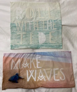 Pottery Barn Teen Beach Ocean Pillow Kelly Slater Surf 2 Pillow Shams Make Waves - Picture 1 of 14