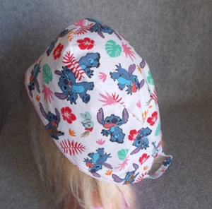 Handmade Unlined Disney Stitch Floral Scrump Chemo Biker Medical Vet Scrubs Hat - Picture 1 of 6