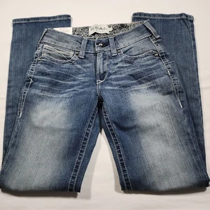 Neu Ariat REAL Damenjeans 27R Mid Rise Stretch verschlungen gerade Western Ranch - Bild 1 von 14