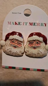 Pendientes perforados Make It Merry Santa esmalte brillo vacaciones invierno Navidad - Imagen 1 de 3