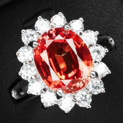 Блестящие кольца из белого золота 925 пробы с оранжевым сапфиром и закатом 4,20 карата - Изображение 1 из 4