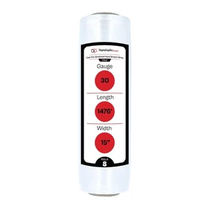 8 Rolls 30 Gauge Pre Stretch Film Hand Shrink Wrap Biodegradable 15"x1476' Clear - Picture 1 of 8