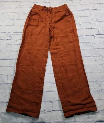 Artisan NY 100% Linen Pants WOMENS M Mustard Relaxed Wide Leg Drawstring Beach - Image 1 of 4