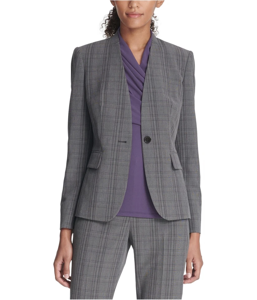 DKNY Womens Collarless One Button Blazer Jacket, gray, 10 - Image 1 of 1