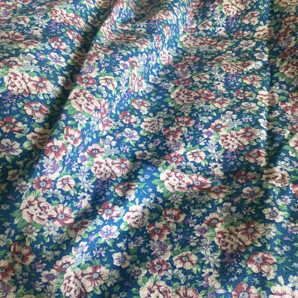 Cute Teal Color Cotton With Pink And White Flowers 7/8 Yard x 32” - Image 1 of 1