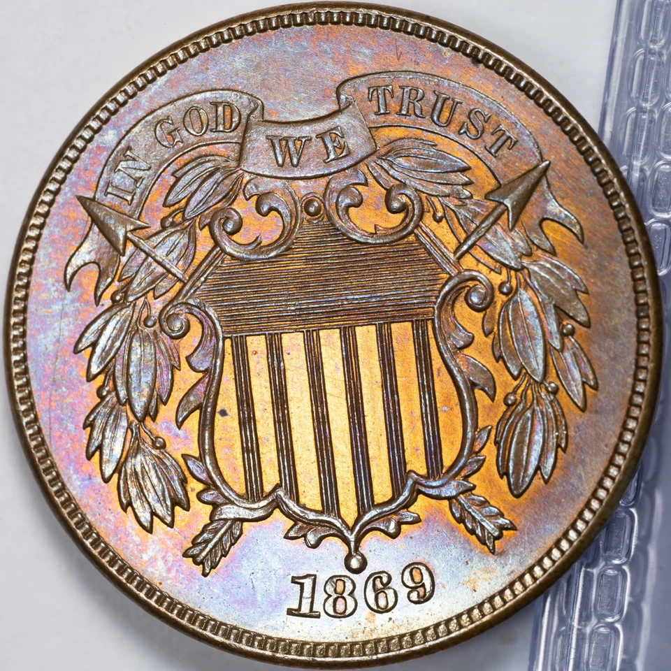 1869 Two Cent Piece BU Uncirculated w/ Toning! See Video - Image 1 of 4
