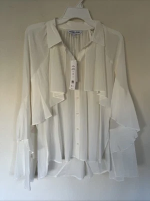 veronica beard 10 Demaris Blouse Silk Dove Blouse Ruffled New - Image 1 of 4