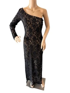 B. Darlin Black Lace Lined And Sequin Gown Size 5/6 One Sleeve Stretch - Bild 1 von 11