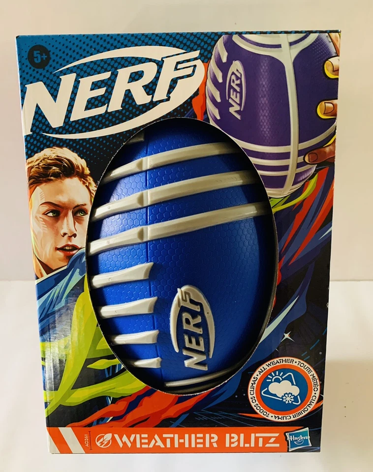 NERF Weather Blitz Foam Football Easy Hold Grips All Weather Play Blue/Gray