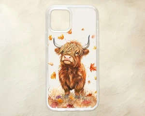 Autumn Highland Cow Fall Leaves Phone Case iPhone Samsung Motorola Pixel Huawei - Picture 1 of 1