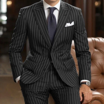 Trajes a Rayas para Hombres Formales Negocios Boda Novio Esmoquin 2 Piezas Chaqueta Pantalones Foto 1 de 4