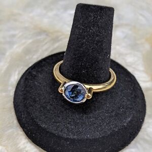 Modern Heavy 18K Gold & Platinum Bezel-Set Blue Sapphire Designer Signed Ring