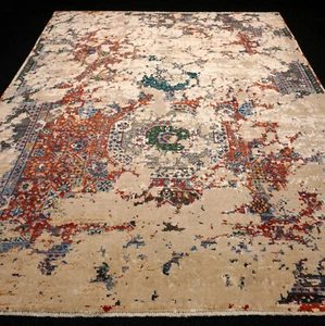 Designer Oriental Carpet 319 X 245 CM Silk Beige Hand Knotted Modern Carpet Rug - Picture 1 of 12