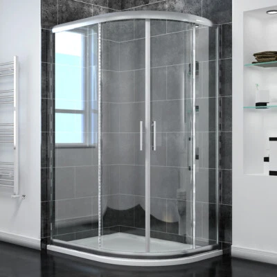 ELEGANT Walk In Quadrant Shower Enclosure And Tray Corner Glass Screen Sliding Door