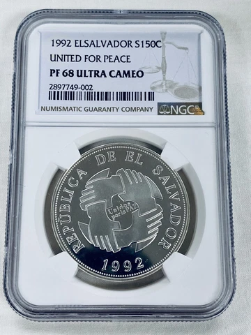 El Salvador 1992 Proof Silver 150 Colones “United For Peace” NGC Proof 68 Cover
