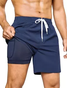 Mens Swim Trunks with Compression Liner 6 Inch Bathing Suit Lightweight Zippe... - Picture 1 of 5