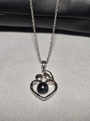 Pingente de coração e colar de pérolas pretas de prata esterlina 925 com pérolas Vantel - Imagem 1 de 4