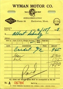 Wyman Motor Co Harlowton Montana 1948 Goodyear Shell Ford Motors - Imagen 1 de 2