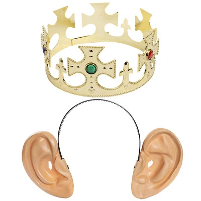 ILOVEFANCYDRESS ADULTS FUNNY KING CORONATION SET CROWN & BIG EARS ON HEADBAND FANCY DRESS