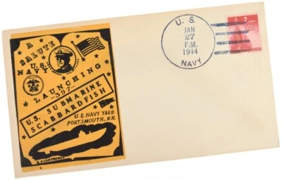 WWII USS Scabbardfish (SS 397) Launching Postal Cover 1944 - Image 1 of 2