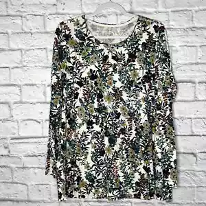 Camicia J. Jill Adulto XL Bianco Verde Floreale Perfetta Pima AltaBassa Manica Lunga Donna - Foto 1 di 4