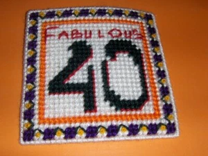 NEW completed plastic canvas mug mat fabulous 40 - Picture 1 of 1