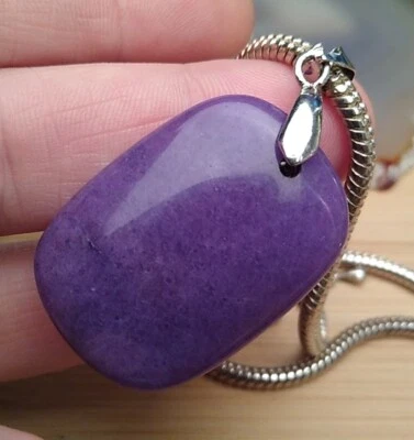 Прямоугольник реальный камень фиолетовый агат округлый край подвеска ожерелье, змея цепочка! - Изображение 1 из 4