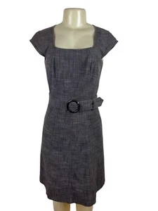 Ann Taylor Gray Textured Cap Sleeve Belted Dress With Square Neckline Size 0 - Picture 1 of 9