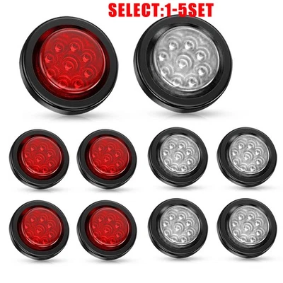 2英寸红色白色圆形拖车9LED标记灯带索环适用于卡车RV 10-50X — 第 1/2 张图片