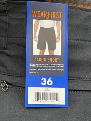 Pantalones Cortos Carga WearFirst Para Hombre NEGROS Calce Clásico Cintura Elástica Nuevos con Etiquetas Elige Talla Foto 1 de 3