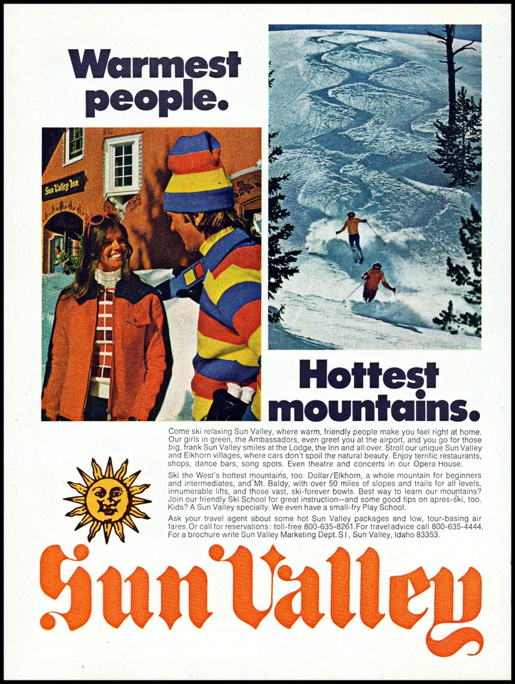 1976 Sun Valley Idaho wintertime snow skiing photo retro print ad  S52 - Изображение 1 из 1
