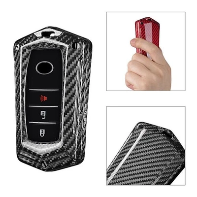 1x Silver Black Carbon Fiber Key Fob Case Cover For Toyota Alphard RAV4 Hilux - Image 1 of 4