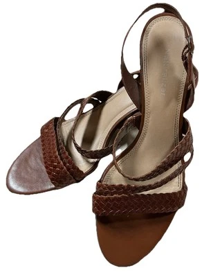 Naturalizer Women’s Shoes Sz. 8M Brown Leather Braided Kitten Heel Sling Back - Image 1 of 4