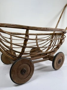 Vintage Dolls Pram Rattan Cane Teddy Bear Display - Picture 1 of 13