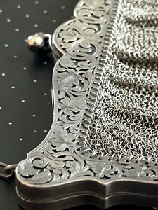 Antique Sterling Silver Mesh Purse - Leonard Krower & Son Inc., Engraved 1911 - Picture 1 of 9