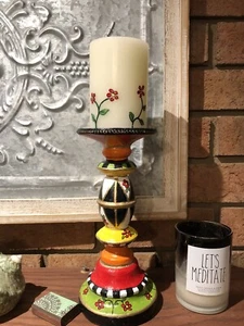 Handpainted Candlestick/matching Candle - Picture 1 of 6