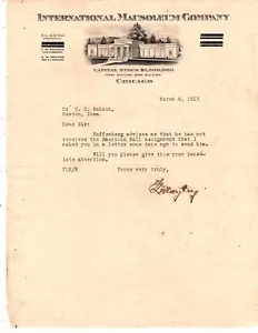 Fred Maytag Hand Signed International Mausoleum Company Letterhead 1915 Rare - Picture 1 of 1