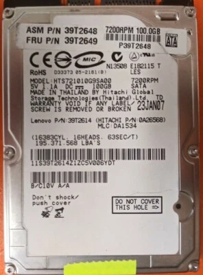 ⭐️⭐️⭐️⭐️⭐️ HDD Hard Drive SATA Laptop 2.5" Hitachi HTS721010G9SA00 100GB A26568 - Image 1 of 3