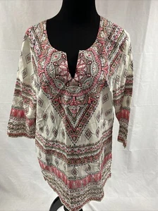 Tommy Bahama Cachemira Multicolor Cuello en V Túnica Top Blusa Transparente Cubrir Mujeres M - Imagen 1 de 5