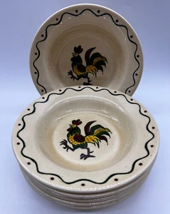 Set of 6 Metlox Poppytrail Red Rooster 8.5" Rim Soup Bowls California Provincial - Picture 1 of 10