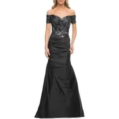 La Femme черный цветочный бисером вышитый с плеча русалка платье 4 $639 - Изображение 1 из 2