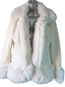 Penny Lane Jacket Womens L Ivory Faux Leather Fluffy Fur Afghan Coat Boho - Picture 1 of 9
